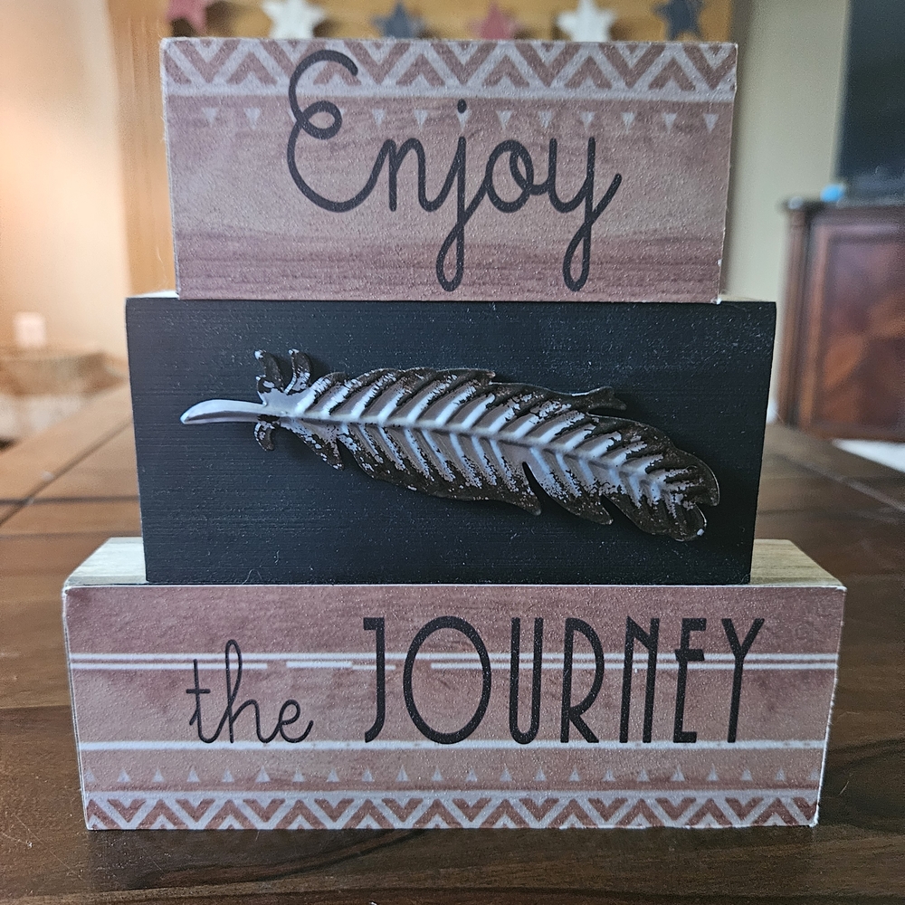 Enjoy The Journey Decorative Wooden Sign with Feather Design